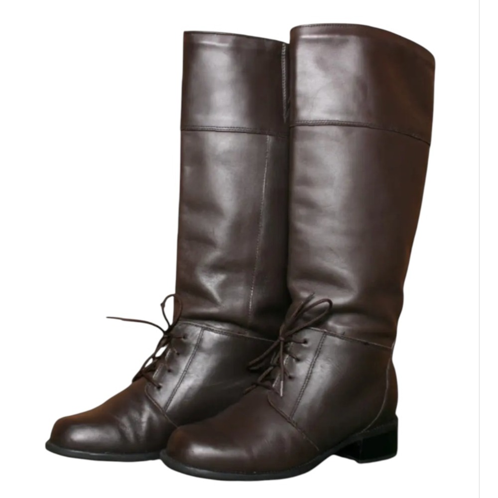 BLONDO Brown Leather TALL RIDING BOOTS w/Lace-Up Front FLEECE LINED Knee High 8B